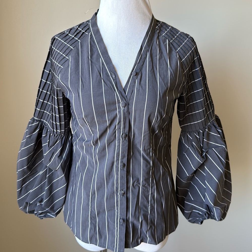 Alpha & Omega Striped Balloon Sleeve Top